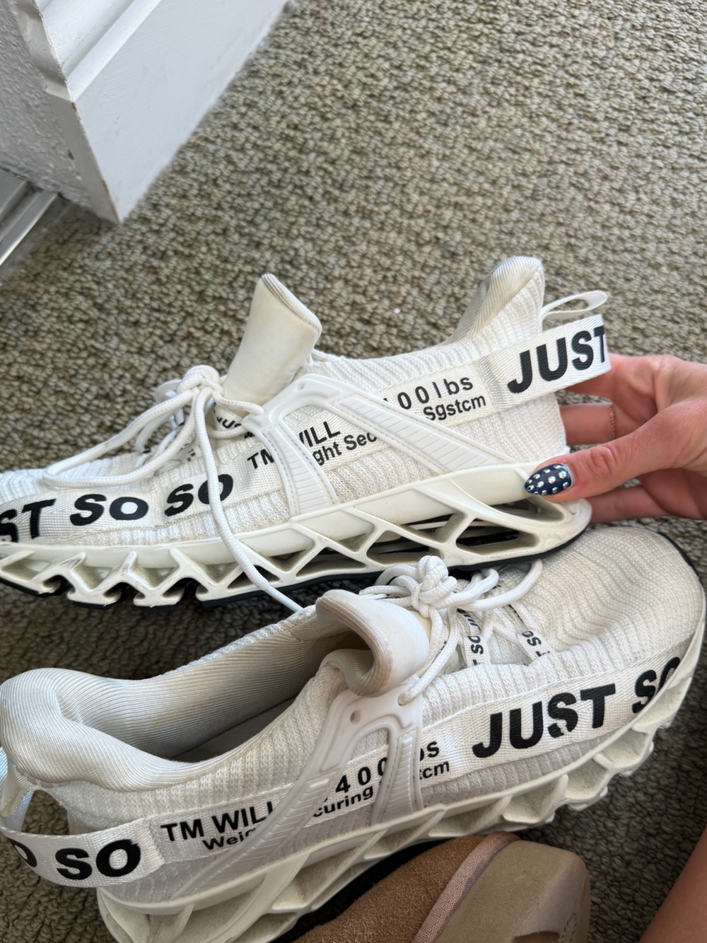 JUST SO White Mesh Sneakers with Black Lettering